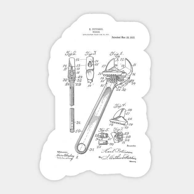 Wrench Patent Drawing Sticker by skstring